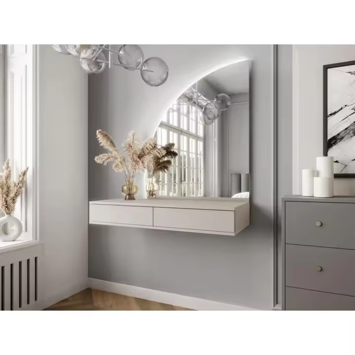 Vente-unique - Tocador flotante con espejo LED - 2 cajones - Beige mate - JINEZA - 1