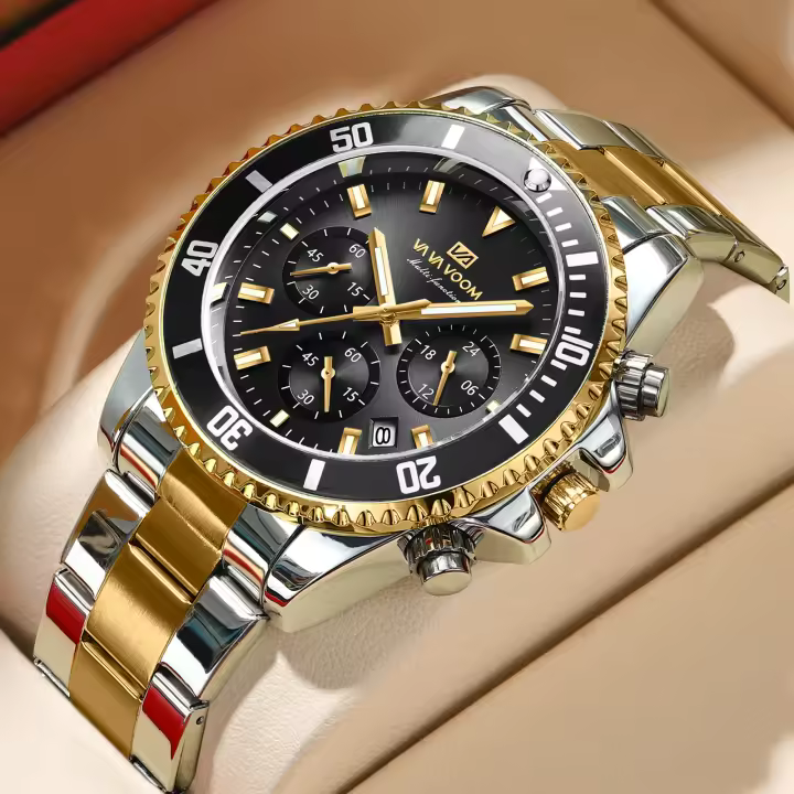 Reloj De Cuarzo Para Hombre Multifuncional Lujo Nocturno Resistente Al Agua Estilo Negocios Serie Reloj De Pulsera De Acero Inoxidable Moda Casual - 1