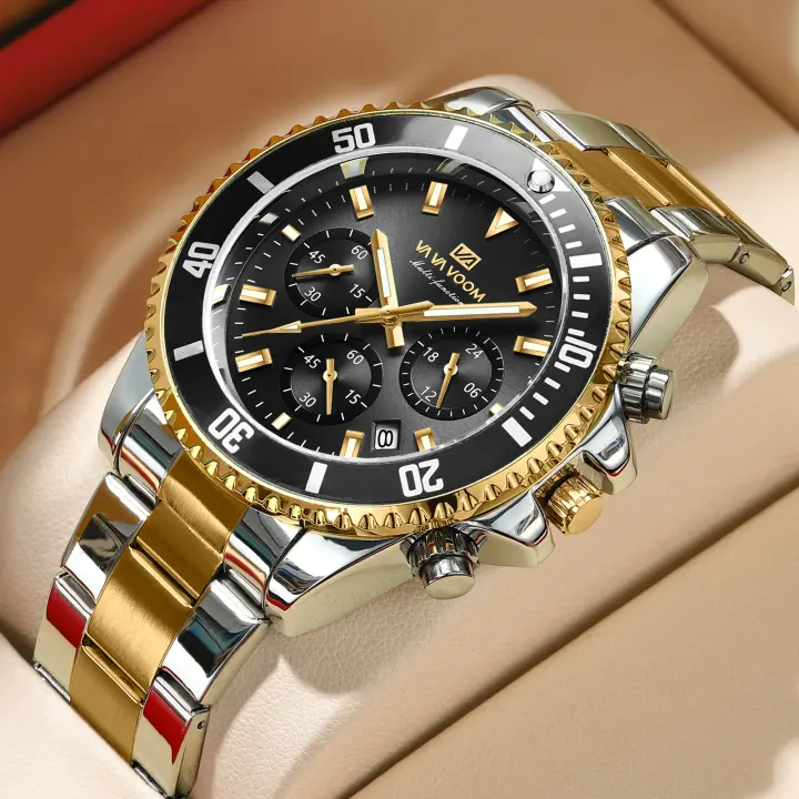 Reloj De Cuarzo Para Hombre Multifuncional Lujo Nocturno Resistente Al Agua Estilo Negocios Serie Reloj De Pulsera De Acero Inoxidable Moda Casual - 1