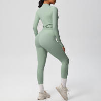 SSITO Traje de Yoga de 2 UDS., Conjunto Deportivo de Gimnasio para Mujer, chándales para correr con Cremallera, ropa Deportiva de entrenamiento, Camisa Deportiva Larga de manga, ropa de Yoga - details 20