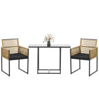 Outsunny Conjunto de Mesa y Sillas de Jardín Exterior Juego de 3 Piezas Sillas con Respaldo Plegable y Cojines y Mesa de Cristal Diseño Anidado para Terraza Patio Natural y Negro - details 0