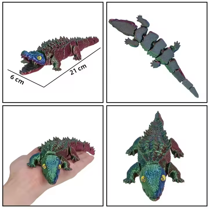 Decoración De Escritorio Miniatura De Cocodrilo Articular Móvil 3D Imprimido Animal Para Oficina Y Estudio Material Plástico - 1