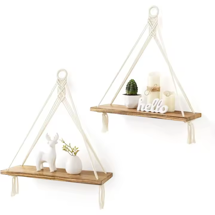 Estantes colgantes Boho decoración de la decoración Juego de 2estantes de almacenamiento flotantes de Madera - 1