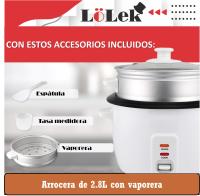 Arrocera Eléctrica 2.8L Acero Inoxidable blanco con Contenedor de Aluminio y Tapa de Cristal 1000W Gem supplies - details 1