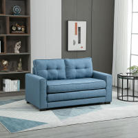 Sofá plegable Sofá Cama de tela de 2 plazas Sofá Cama Conjunto de sofás Tacto Lino Caucho Madera Azul 147,5x75x85 cm - details 0