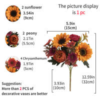 1/4Pcs Flores Artificiales De Girasoles Y Peonías Decoración De Otoño Y Verano Faux Silk Bouquet De Flores Para El Hogar - details 0