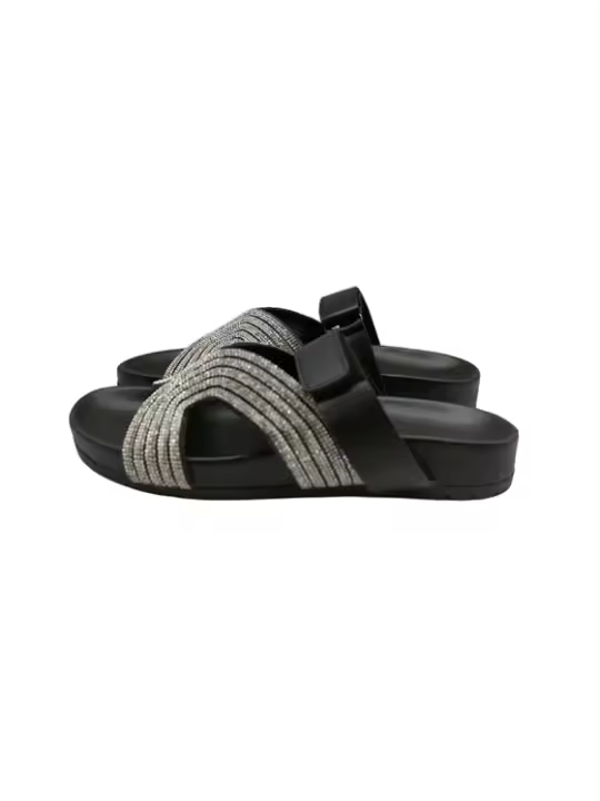 SHADDY Sandalia negra cruzado de strass - 1