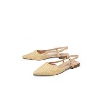 HLUNA - Zapatos planos Destalonados Mules Punta Fina Pulsera al tobillo con Hebilla - Detalle de Esparto en rayas yz23-105 - details 2