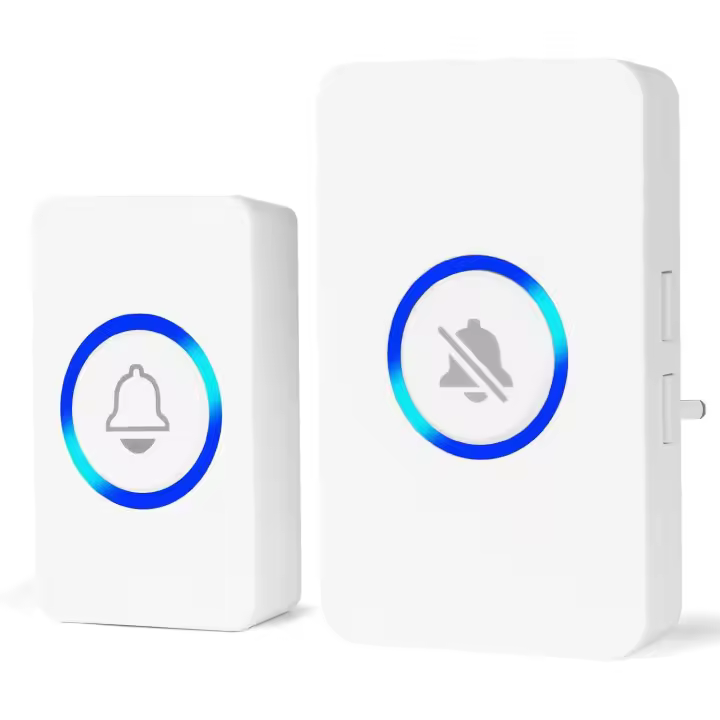Timbre inalámbrico Blanco enchufable para Exterior, 58 melodías ajustables, 4 grados de Volumen, indicador LED para casa, oficina, Hotel y Emergencias. - 1
