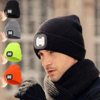 Gorro De Punto Negro Invierno Con Luz LED Recargable Por USB Sensor Sin Borde Lámpara De Cabeza Libre De Manos Regalo De Navidad - details 1