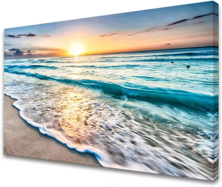 Pósters para Decoración de Pared Aéstica Ocean Waves Nature Imagines Pinturas de Sunset en Playa Arte de Pared con Lienzo Especiales Buena para Sala de Estar Dormitorio y Oficina de Casa - 1