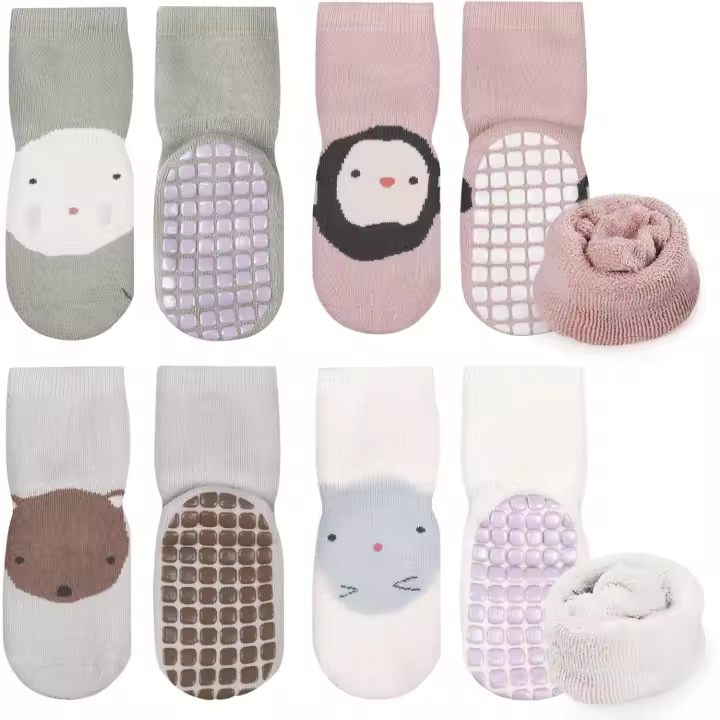 4 Pares Calcetines Antideslizantes de Algodón para Bebé, Calcetines Antideslizantes para Niñas Niños, Calcetines Bebe 0-5 Años, Calcetines Térmicos Invierno de Algodón Antideslizantes - S/M/L - 1