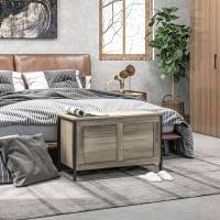 HOMCOM Baúl de Almacenaje para Dormitorio 95 L Banco de Almacenaje con Tapa Bisagra de Seguridad para Pasillo Salón 80x40x50 cm Marrón Grisáceo - details 3