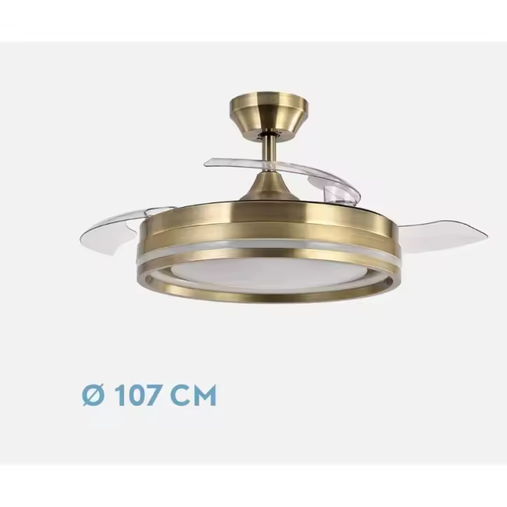 FABRILAMP PREMIUM Ventilador Dc Cerrato CUERO 72w 3aspas Desplegables 107d 7200lm 6vel 3000k,4500k,6000k, Remoto+temporizador+memoria Incluye mando a distancia y dos tijas de 10 y 25 centímetro Productos originales calidad de confianza - 1