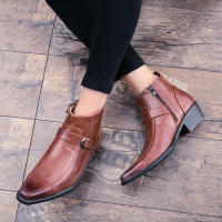 Botas Cortas Para Hombre Con Cierre Lateral Y Punta Puntiaguda Estilo Británico Suela De Goma Material PU Impermeables - details 9