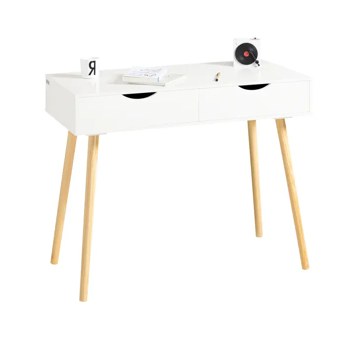 SoBuy FWT40-WN,Mesa de Ordenador con 2 cajones,Mesa de Escritorio,Blanco,90 x 77 cm,ES - 1