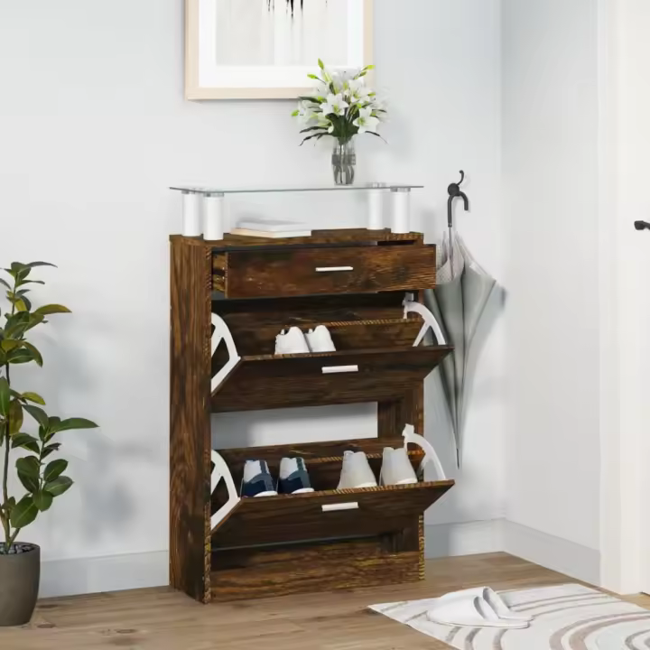vidaXL Mueble zapatero madera contrachapada roble ahumado 63x24x104 cm - 1