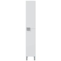 Meimon Columna de baño KONCEPT blanca brillo, 2 puertas reversibles, estantes regulables, tablero melaminizado E1 (15 mm), trasera MDF (3 mm), patas aluminio mate, tiradores ABS gris, 182x30x25 cm, carga máx. balda 3 kg, - details 3