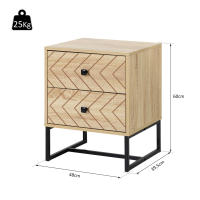 HOMCOM Mesita de Noche Mesa Auxiliar Mesilla de Noche con 2 Cajones y Patas de Metal Estilo Moderno para Dormitorio Salón Oficina 48x39,5x60 cm Natural - details 2