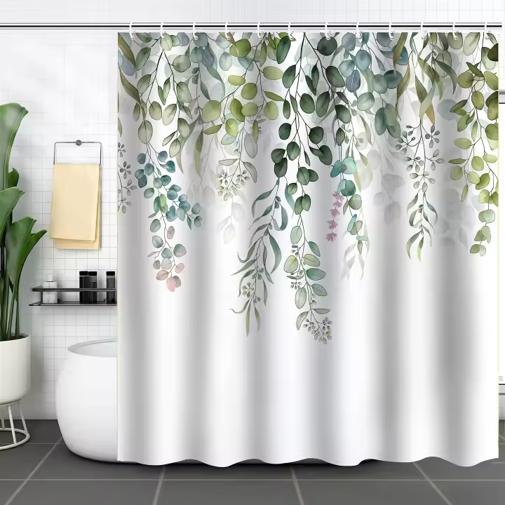 Cortina de baño con 12 ganchos, impermeable, de poliéster, con dobladillo con peso, lavable, de secado rápido, 180 x 180 cm - 1