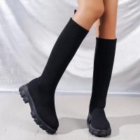 Botas Largas Tejidas Para Mujer Con Suela Gruesa Moda Calcetines Elásticos Tobilleras Cuadrado Bajo Tacones Botas De Mujer 2024 - details 4