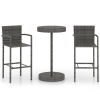 vidaXL Conjunto de bar para jardín 3 piezas ratán sintético gris - details 1