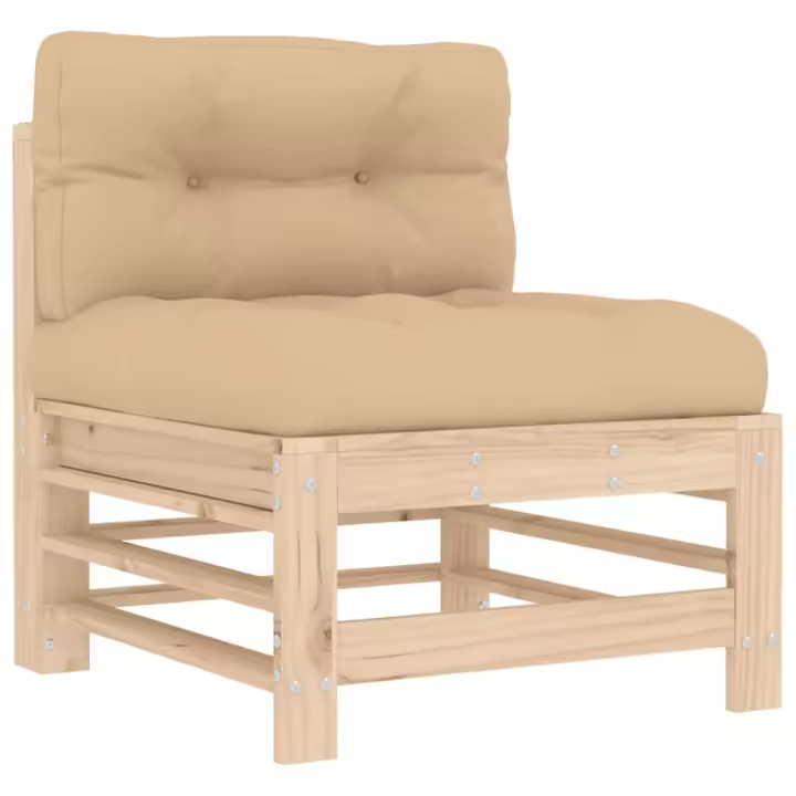 vidaXL Sofá central con cojines madera maciza de pino Pino natural, Pino blanco, Pino gris Conjunto Terraza Muebles Jardín Exterior Juego de Muebles de jardín Mueble Jardín Exterior Muebles de Salon Exterior - 1