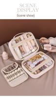 Bolso De Maquillaje De Cuero PU Capacidad Grande Doble Capa Transparente Organizador De Cosméticos Lujo Para Mujeres Viaje Esencial - details 11