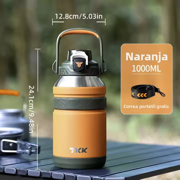 TKK Taza De Viaje De Acero Inoxidable 1L Con Aislamiento Térmico Para Agua Y Café Gran Capacidad Termo Frío Para Adultos - 1