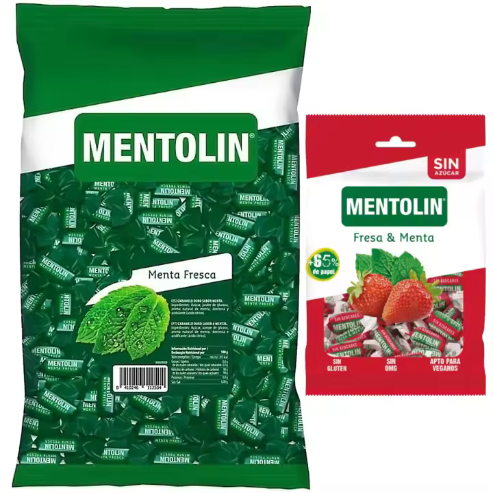 Mentolín caramelos duros menta fresca bolsa 1kg y de regalo fresa menta s/a bolsa 100g - 1