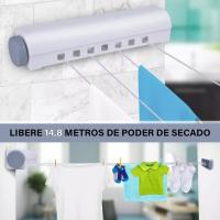 Tendedero Extensible de Pared Retrácthil, 4 Cuerdas, Longitud de hasta 3,7 m por Cuerpo, Tendedero para interior or exterior, Instalación Fija, Tidedero de Ropa Resresistente y Compacto. Incluye pinzas - details 1