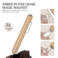 Herramienta De Arte De Uñas 3 En 1 Multifuncional Con Ojo De Gatito Fuerte Mango De Madera Cilíndrico UV Gel Doble Cabeza Magnética - details 0