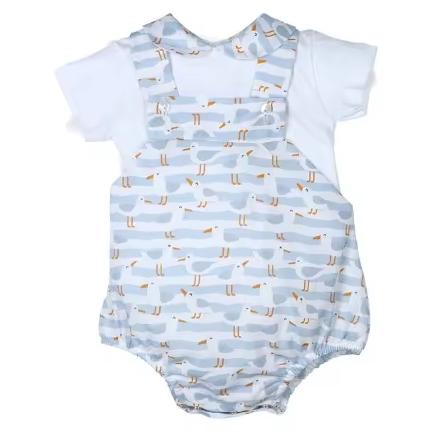 Conjunto corto de algodón de 2 piezas para bebé niño Gaviotas: camiseta y peto Talla 0 meses: Recién nacido-29316-Tony Bambino - 1