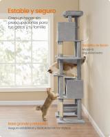 Árbol Grande para Gatos de 201 cm, Rascador Multinivel con Plataforma, Cesta, 2 Casas y 2 Hamacas, Color Gris Claro - details 3