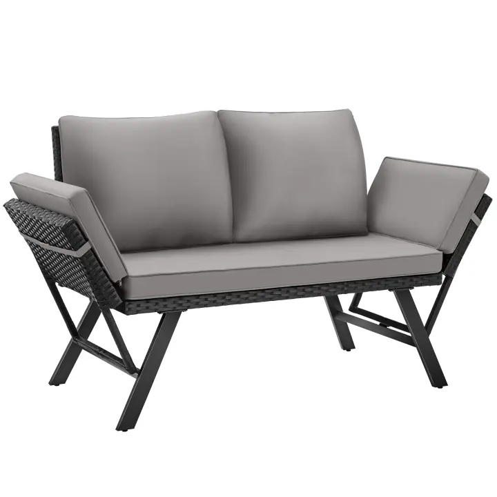 Tectake - Sofá lounge de ratán SINTRA, reposabrazos ajustables, 2 en 1, Sofá de poliratán con reposabrazos abatibles, Conjunto cómodo con cojín de asiento grueso, con cierre de velcro, y cojines de respaldo suaves, Poliratán de alta calidad, resaldo suave - 1