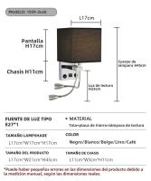 Lámpara De Pared Moderna E27 Con Luz De Lectura LED Y USB Para Dormitorio Sala De Estar Hotel Instalación En La Pared Material De Tela - details 10