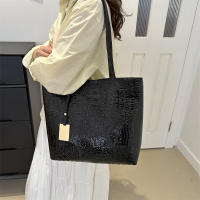 Bolso De Hombro Para Mujer Casual Fashion PU Cuero Negro Plata Oro Estilo Crocodiloid Bolso Grande Capacidad Tote Bag Ladies Hand Bags - details 5