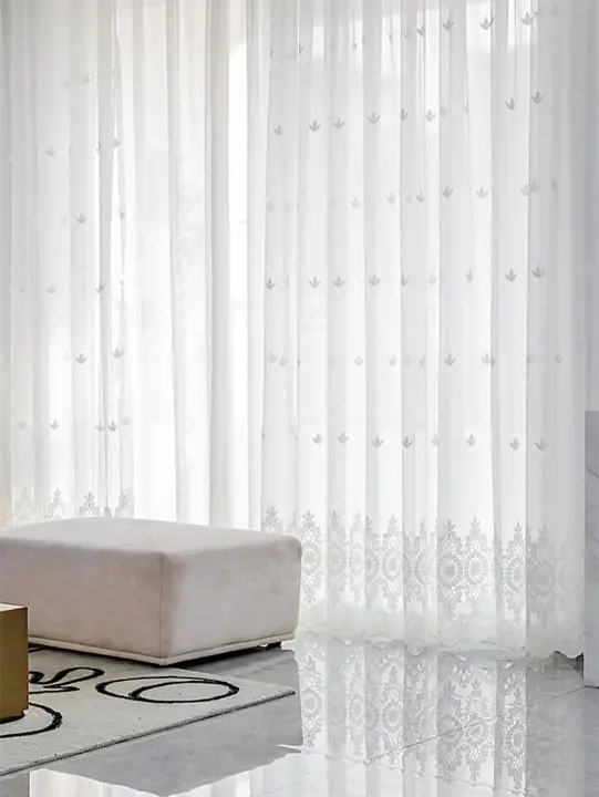 Cortina De Tela Gauze Para Dormitorio 1PC Lujo Bordado Floral Francés Para Sala De Estar Translúcida Algodón 100% Estilo Pastoral - 1