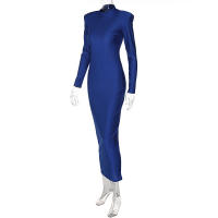 Vestido Largo Bodycon Verde Elegante Para Mujer Con Hombros Acolchados Manga Larga Estilo Club Fiesta Primavera Otoño High Stretch - details 24