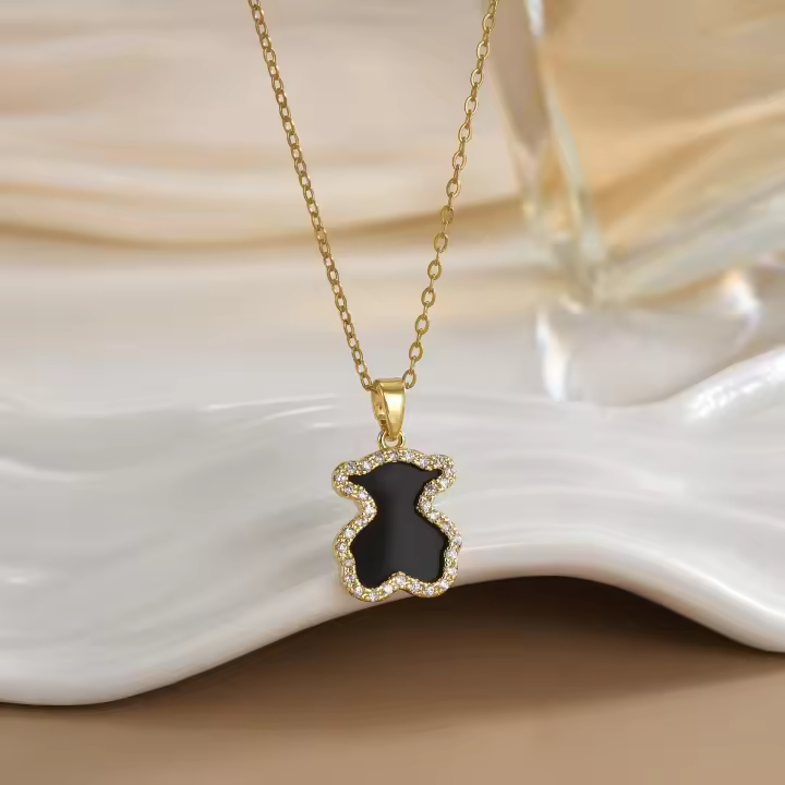 Collar para mujer, lujo ligero, oso acrílico de nicho, collar de nuevo estilo, moda transfronteriza, europea y americana, accesorio versátil de acero de titanio muy vendido (collar de oso de peluche dorado Xl0161b) - 1