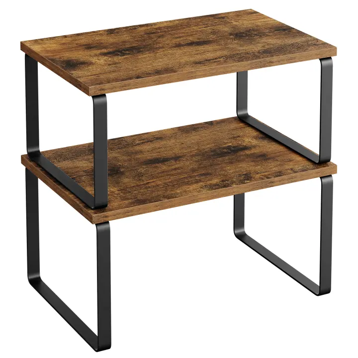 SONGMICS Estante para Especias, Juego de 2, Organizador de Armario, Estante de Almacenamiento de Cocina Extensible, Especiero de Metal y Madera de Ingeniería, Blanco Nube y Beige Natural/Negro Tinta y Beige Natural/Negro Ébano y Negro/Blanco Nieve y Blanc - 1