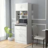 HOMCOM Alacena de Cocina Mueble Aparador Auxiliar con 4 Puertas Bandeja Extraíble Estante Ajustable Cajón y Encimera de Microondas Abierta 70x40x180 cm Blanco - details 2