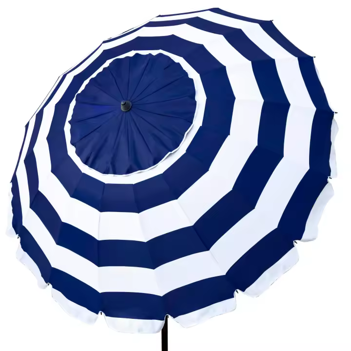 Aktive - Sombrilla playa antiviento 220 cm o 240 cm, Max Air, marinera, superresistente, poliéster con protección UV50 y revestimiento plateado, 16 varillas fibra de vidrio, mástil aluminio inclinable Ø29/32 mm, incluye funda, con ventilación superior - 1