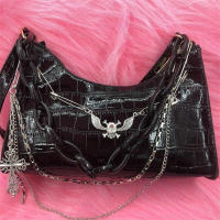 Bolso De Hombro Con Patrón De Cocodrilo Y2K Estilo Punk Oscuro Bolso De Cadena Para Verano Bolso Subcultural Sótano Para Mujer - details 10