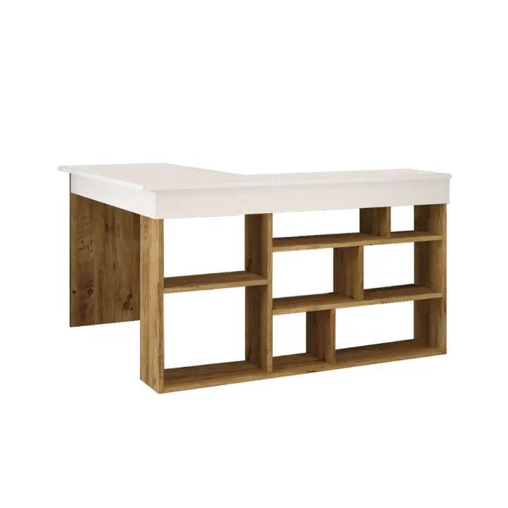 Escritorio Bihar esquinero con estantes natural/blanco 72x115x120 cm - 1