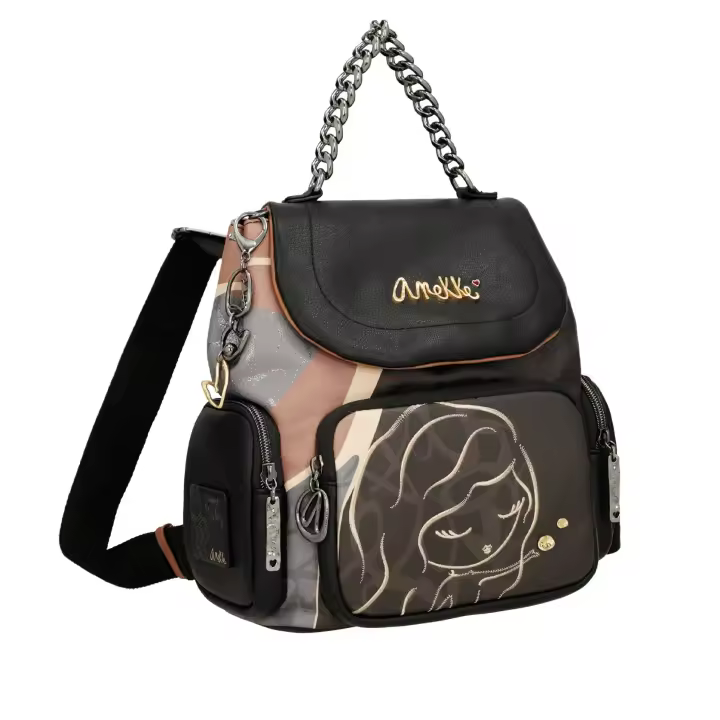 Mochila con solapa Heartbeat - Anekke Dreamverse - Compartimento principal con cierre de cremallera - Bolsillo frontal, dos laterales y uno trasero con cremallera - Asas anchas y regulables - Asa de mano metálica - Ref. 39785-268 - Mide 25 x 28 x 14 cm - 1