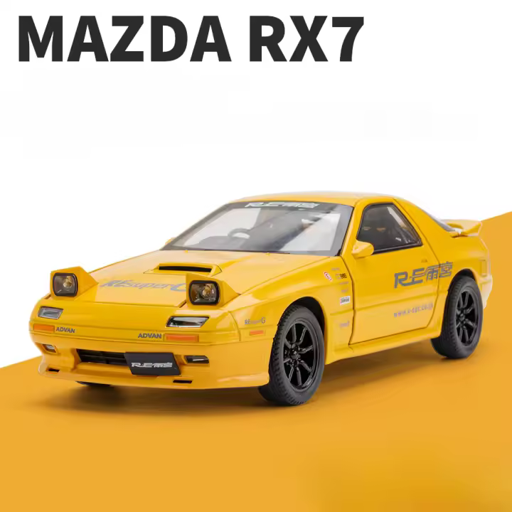 Modelo De Coche Miniatura 1:24 Mazda Initial D RX7-FC En Metal Con Absorci\u00f3n De Choques Regalo Para Niños Coche De Acci\u00f3n Con Sonido Y Luz Tamaño 21x8.5x6CM - 1