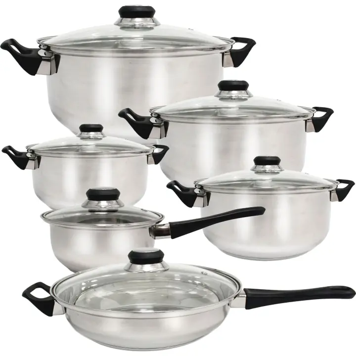 Quttin - Batería de cocina Genova - 12 piezas de acero para inducción, duradera y resistente - 1