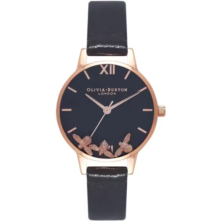 Olivia Burton Reloj Analógico de Cuarzo para mujer con Correa en piel Negro - OB16CH06 - 1