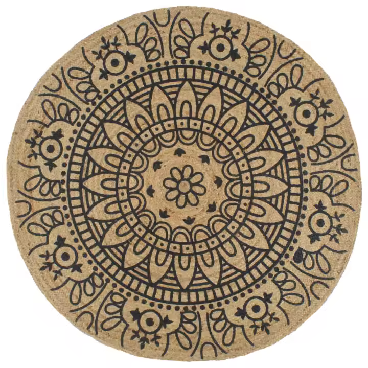 vidaXL Alfombra de yute tejida a mano estampado azul oscuro 150 cm - 1